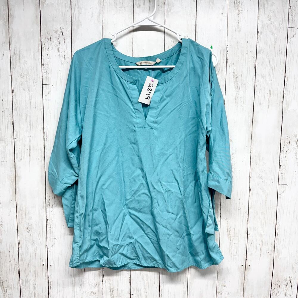 Soft Surroundings Top Women Size XS Blue Split V-Neck Neck Half Sleeve Blouse